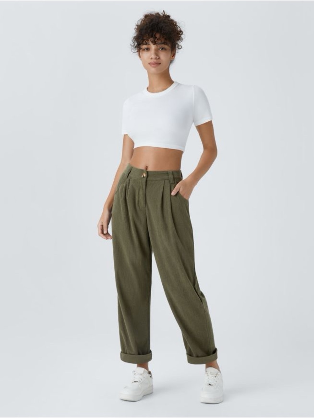 NWT Halara Mid Rise Zipper Pocket Corduroy Casual Pants Size Large - Picture 1 of 13